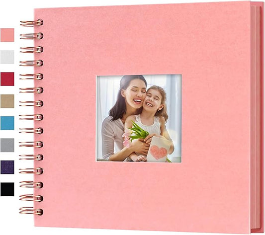 8 x 8 Inch Small DIY Scrapbook Photo Album with Window Design Cover 80 Pages Craft Paper Memory Book for Weeding Family Travel and Baby (Pink)