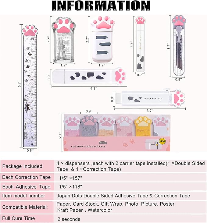 9Pcs Cute School Supplies, Cute Stationery,Includs Pencil Sharpener,Eraser, Correction Tape,Sticky Notes, Ruler, Scissors,Utility Knife, for Cute Office Supplies