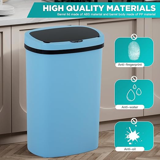 PayLessHere 13 Gallon Trash Can Kitchen Trash Can Automatic Garbage Can with Lid Touch Free High-Capacity Motion Sensor for Kitchen Bedroom Bathroom Office Wateproof Trash Bin (1, Blue)