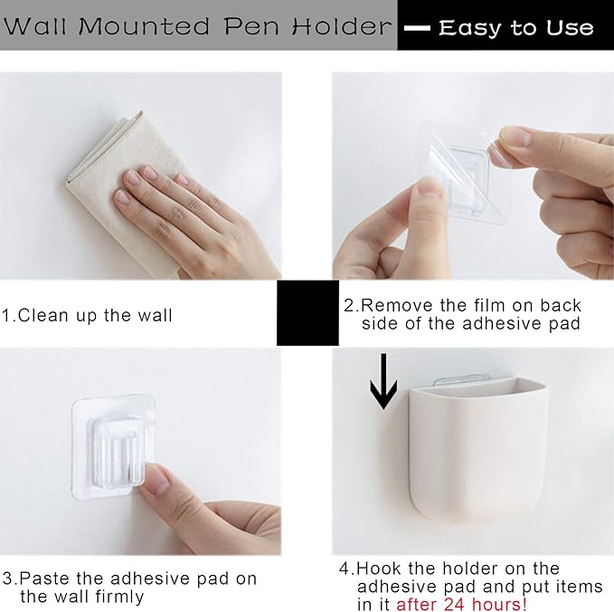 Pencil Holder - Self-Adhesive Wall Mount Pen Cup,Marker Pot,Writing Utensil Storage Organizer for Fridge,Locker,Whiteboard,home and office - White - 2Pcs/Set