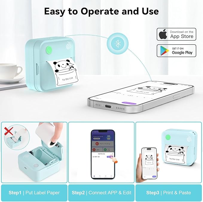 Upgraded Bluetooth Label Maker Machine - Portable Mini Thermal Sticker Printer Supports 14 Different Label Sizes with 300 DPI Inkless Tech Suitable for Home,Office,School Storage and Signage (Blue)