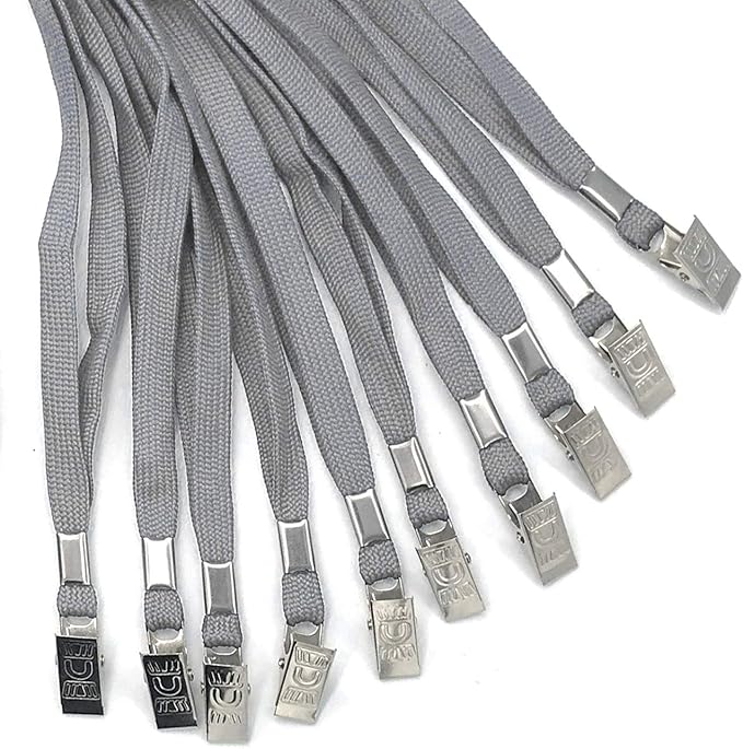 Beebel Lanyard 100 Pack Gray Badge Lanyards Flat Lanyards Round 32" with Badge Clip