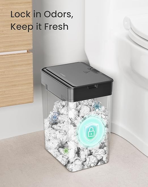 Cesun 4 Gallon Bathroom Trash Can with Lid, Small Automatic Trash Can, Touchless Motion Sensor Garbage Can, Black Plastic Waste Basket for Bathroom, Bedroom, Toilet, Office, Rv