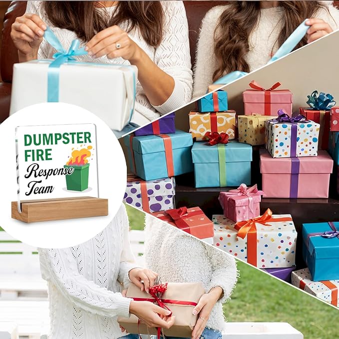 Dumpster Fire Desk Accessories, Funny Office Gifts for Women Men Coworkers, Employee Appreciation Gifts, Dumpster Fire Response Team Acrylic Plaque Desk Signs Decor 4 × 4 Inches