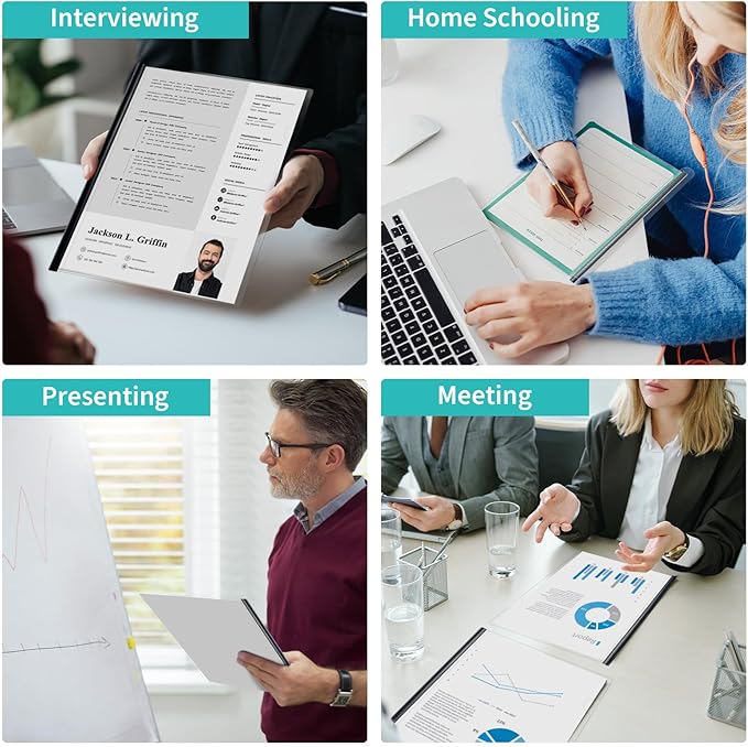 Binditek 40 Pack Clear Report Covers with Sliding Bars, 25 Sheet Capacity, 5mm Binding Bars, Letter Size, 5.5 Mil Thick, Black, for Students and Coworkers