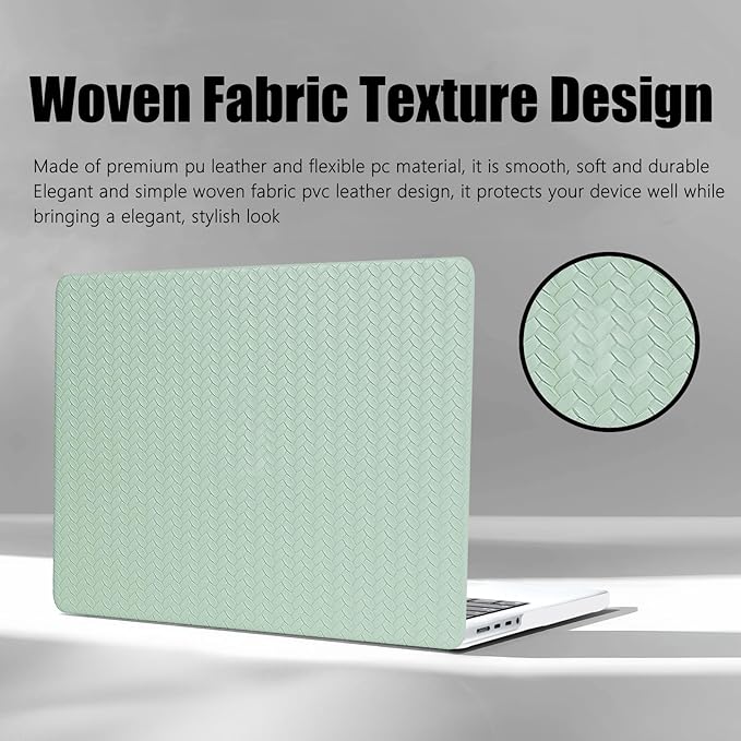DTangLsm for Woven MacBook Air 13 inch Case M4 2025 2024 2023 2022 A3240 M3 A3113 M2 A2681, Woven Fabric Elegant Texture Leather Hard Shell Cover for MacBook Air 13.6 inch Case & Keyboard Cover, Green