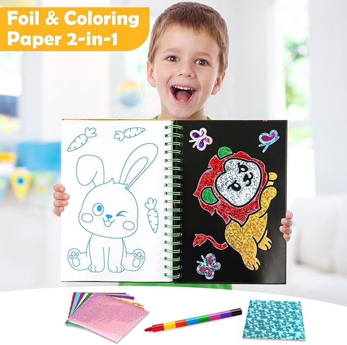 FUNNYB&G Foil Art Craft for Kids - Christmas Crafts Gift Party Favors Stocking Stuffers for Kids Fun Art Supplies Creative Birthday Gift Travel Toys for Girls Boys 4 5 6 7 8 9 Years Old (Dinosaur)