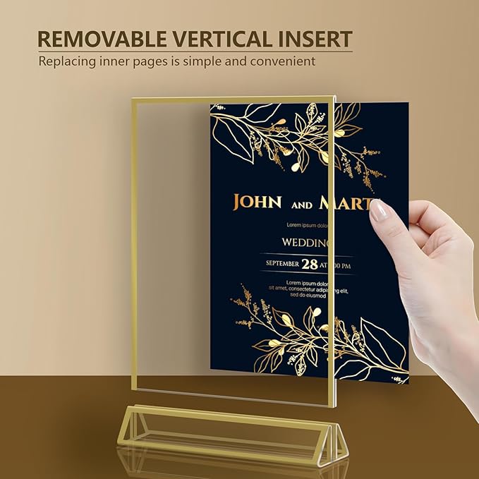Acrylic Sign Holder 8.5 x 11 Inch - 3 Pack Gold Picture Frame Vertical Double-Sided Display Stands,Flyer Holder & Plastic Paper Holder - Vendor Booth Display Items for Wedding Business Store Party