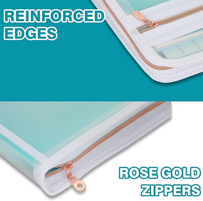 H4D 13 Pocket Expanding File Folder Organizer with Front Clear Pounch, Accordion File Organizer with Zipper Clourse, Fit for Letter Size Papers, Teal