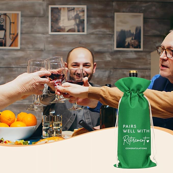Green Retirement Wine Bag Retirement Gifts for Women Men Pairs Well With Retirement Wine Bag Farewell Gifts for Coworkers Going Away Gift for Friends Boss