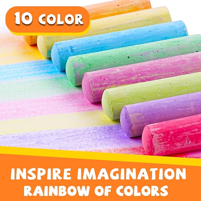 VEESA Sidewalk Chalk for Kids (52 PCS), Washable & Non-Toxic, 10 Colors Jumbo Chalk Bulk for Chalkboard, Blackboard, Driveway, Playgroud, Outdoor Actitvities