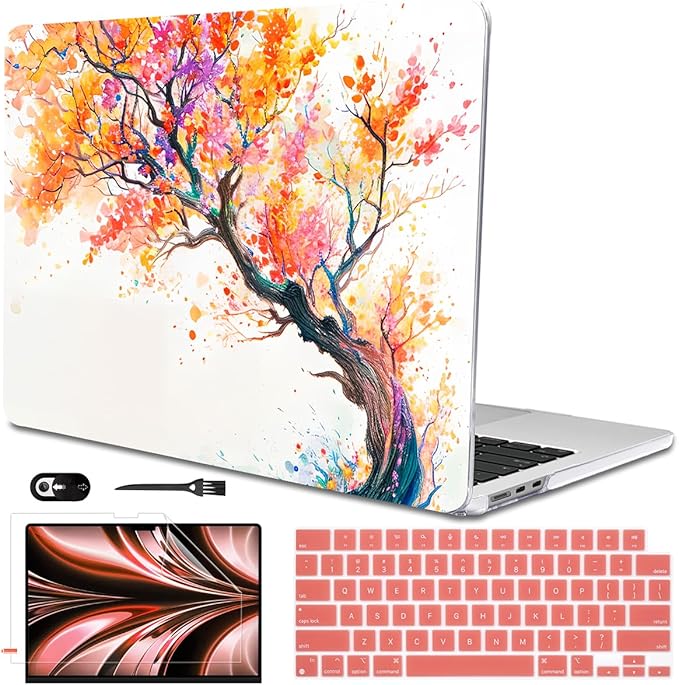 for 2022 2023 2024 2025 MacBook Air 13.6 inch Case M4 A3240 M3 A3113 M2 A2681 Cover, Patternt Plastic Hard Shell Case Keyboard Skin for Mac Air 13.6" M4 M3 M2 Touch ID, Phoenix Tree Flowers