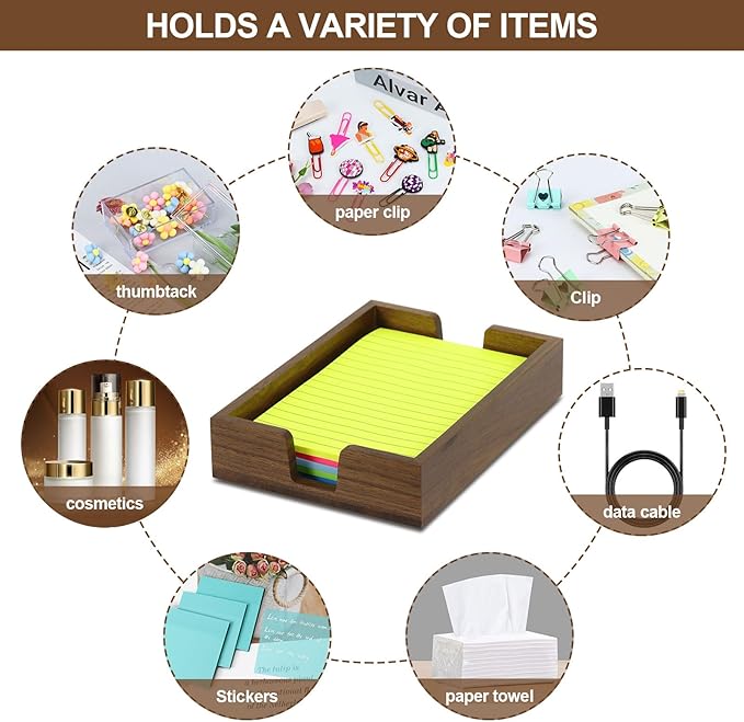 Buqoo 4x6 Notepad Holder Dispenser, Walnut Wood Sticky Notes Memo Pad Holder Dispenser Desk Supplies Organizer Accessories for Office Home Schools