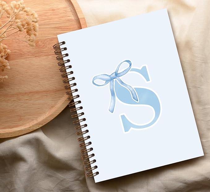 Initial S Notebook Journal,Personalized Teen Girl Gifts,Coquette Trendy Preppy Blue Bow Spiral Notebook,Monogrammed Gifts for Women Teen Girl,College Ruled Hardcover Spiral Notebook 5.5 x 8.3