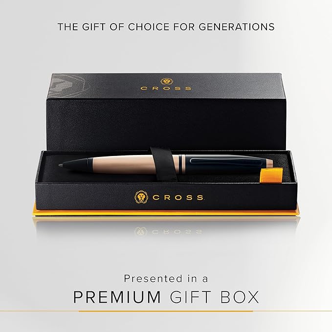 Cross Calais Refillable Ballpoint Pen Presented in a Luxury Gift Box - Medium Point, Black Ink, Brushed Rose Gold & Black