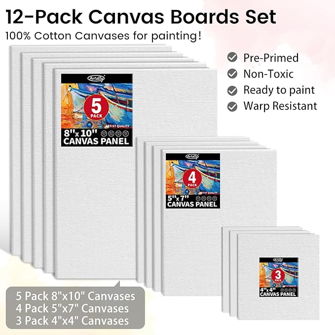 ARTALLY Acrylic Paint Set for Adults & Kids, 62 Pcs Canvas Painting Kits, 32 Colors Acrylic Paint (22ML),Table Easel,Brushes,Canvas, Art Painting Supplies Kit for Students,Artists,Beginners