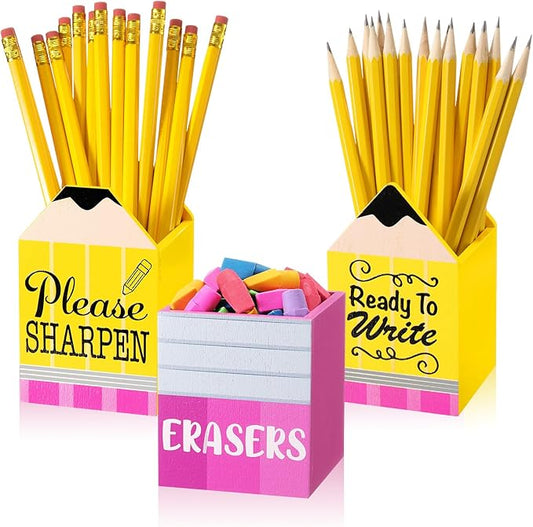3 Pcs Sharp and Dull Pencil Holder Eraser Buckets Wooden Shaped Dispenser Finished Pen Holder No DIY for Back to School Teachers Classroom Management(Classic)