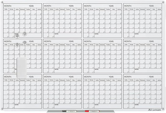 J&J worldwide Magnetic Whiteboard Calendar Glass Board Yearly Calendar - 35" X 47" Large Wall Calendar - White Board Dry Erase Planner for Wall Home, School, Office