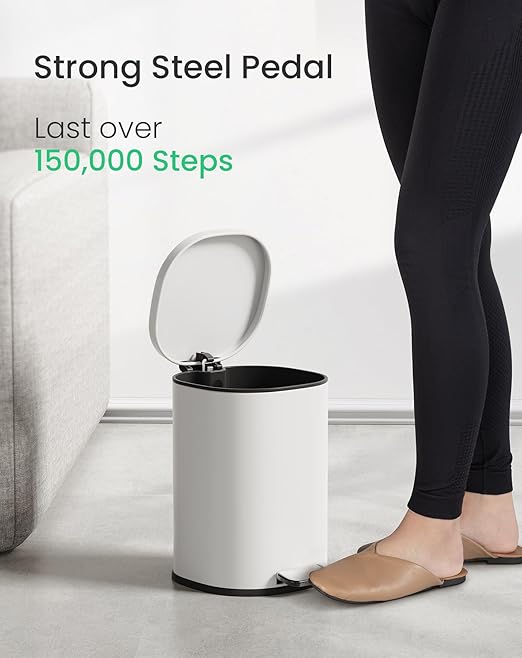 Cesun Bathroom Trash Can with Lid, 1.3 Gallon Small White Garbage Can with Foot Pedal, Metal Round Wastebasket for Bathroom, Bedroom, Office, White