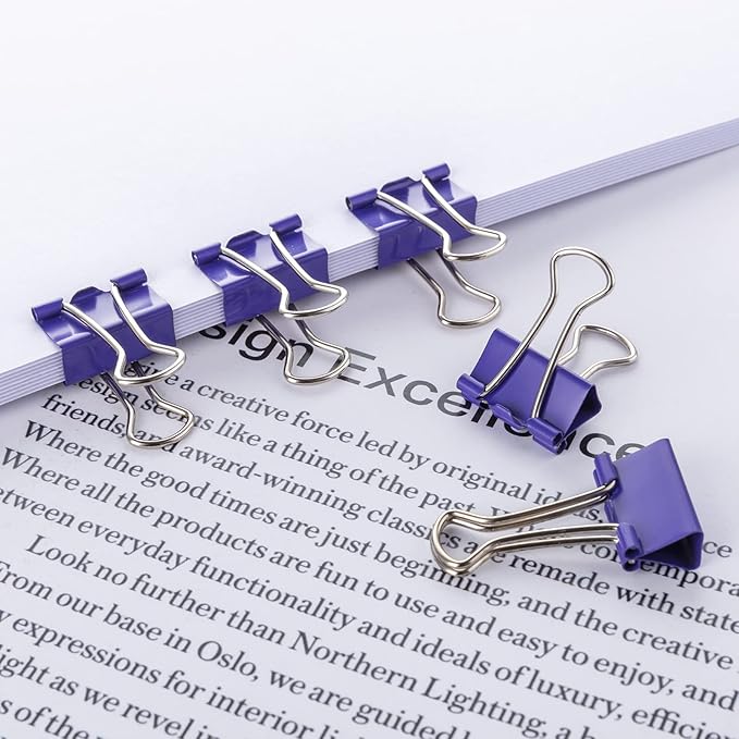 Small Purple Binder Clips, 3/4 Inch (19mm), 50 Pack Mini Clips