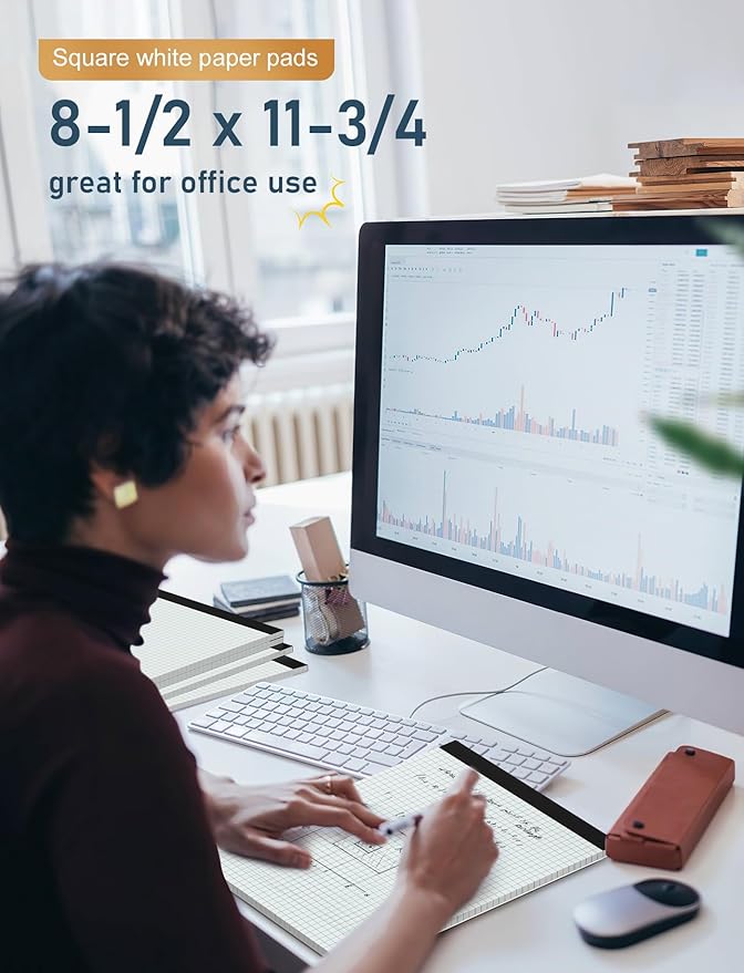 Graph Paper Pad 8.5 x 11, 12 Pack Graph Paper Notebook, 4x4 Graph Ruled, Grid Paper Pad 8-1/2" x 11", Blueprint Quadrille Pads, Grid Paper Notebook 8.5 x 11, White 70 GSM Graft Paper, 30 Sheets/Pad