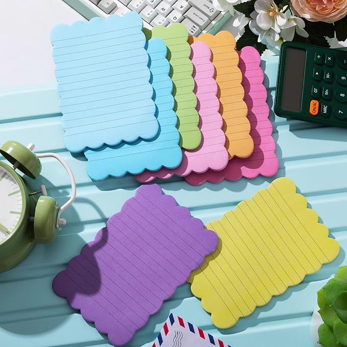 Eaasty 8 Pack Scalloped Sticky Notes Bulk Christmas Cute Self Sticky Note Pads Multi Color Bright Vintage Note Pads or School Office Supplies 240 Sheet(4" X 6",Lined Multi Color)