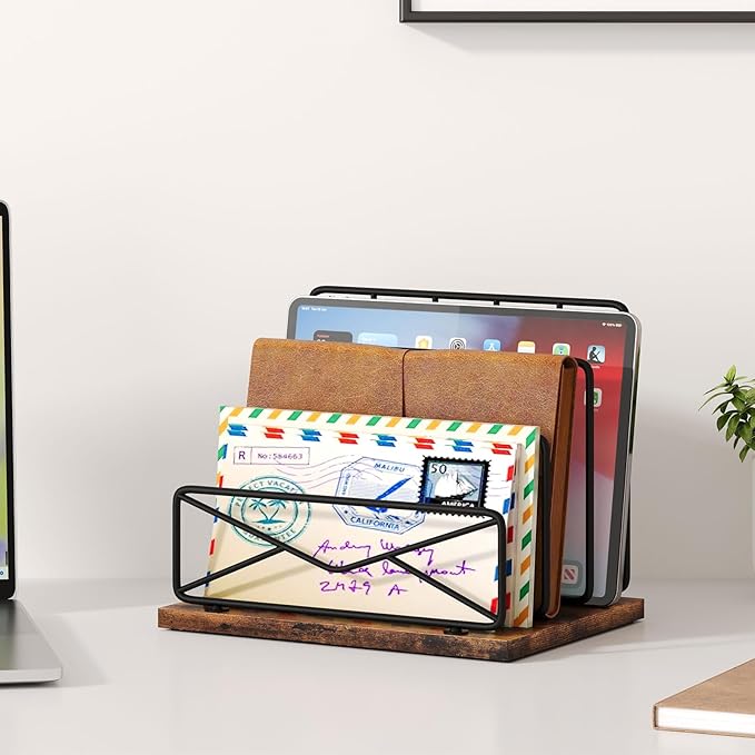 Desktop Mail Sorters Desk Mail Organizer-with 2 or 3 Slot Matte Black Metal Desktop Mail Sorter Metal Storage File Holder Letter Sorter Organizer for Home or Office Desktop (3 Slot)