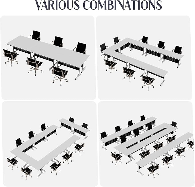 6Pack Conference Room Table, Folding Conference Table for Office Classroom, Mobile Training Tables with Casters Silent Wheels, Large Rectangular Convertible Modular Seminar Tables (L47.2in)