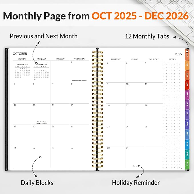 2026 Planner SUNEE Weekly and Monthly Planner - January 2026-December 2026, 8.5"x11" Half Weekly Half Note, Daily 2026 Calendar Planner with PVC Waterproof Cover, Monthly Tab, Note, Bookmark, Black