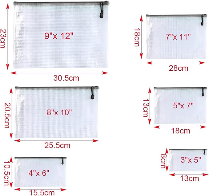 Oaimyy-24 Pcs Plastic Mesh Zipper Pouch Document Folders Bag Zip File Folders for School Office Supplies, Travel,Puzzles Games Organizing Storage-Black (Inches, 12"x 16")