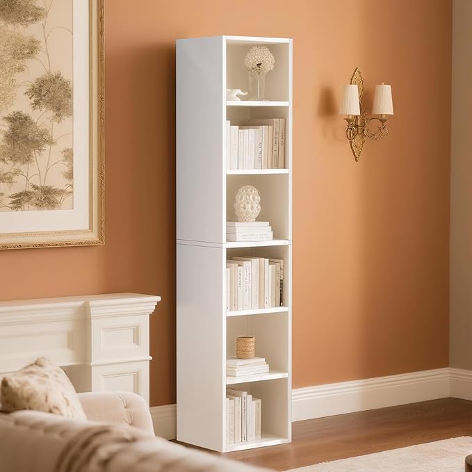 70.9" Wooden Bookshelf, 6-Tier Bookshelf with Open Storage, Corner Bookcase, Display Shelf for Bedroom and Living Room Offices, White