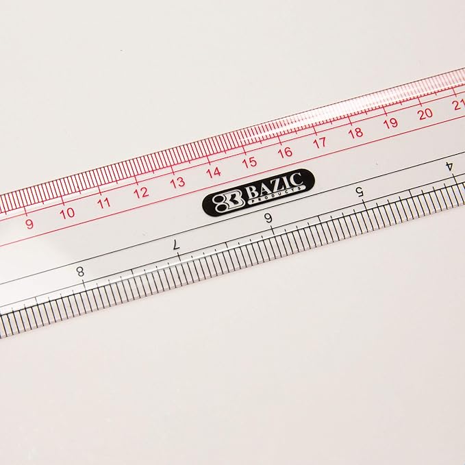 BAZIC Plastic Clear Ruler 12" (30cm), Inches Centimeter Metric Measuring Drafting Rulers, for Students School Supplies, 24-Pack