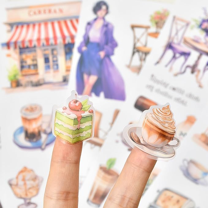 Snycler Coffee Corner Series Sticker Book - 20 Sheets Vintage PET Stickers for Scrapbooking, Junk Journaling, Ephemera, and Decorative Crafts - Pre-Cut Coffee Theme Stickers