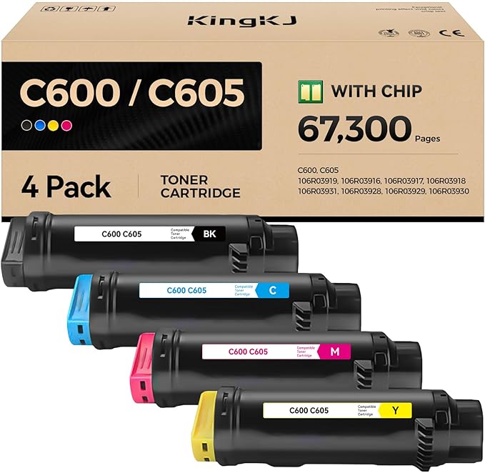 VersaLink C600 C605 Toner Cartridge 4-Pack Extra High Capacity Replacement for Xerox 106R03919 106R03916 106R03917 106R03918 Compatible with Xerox VersaLink C600 C605 Printer Black Cyan Magenta Yellow