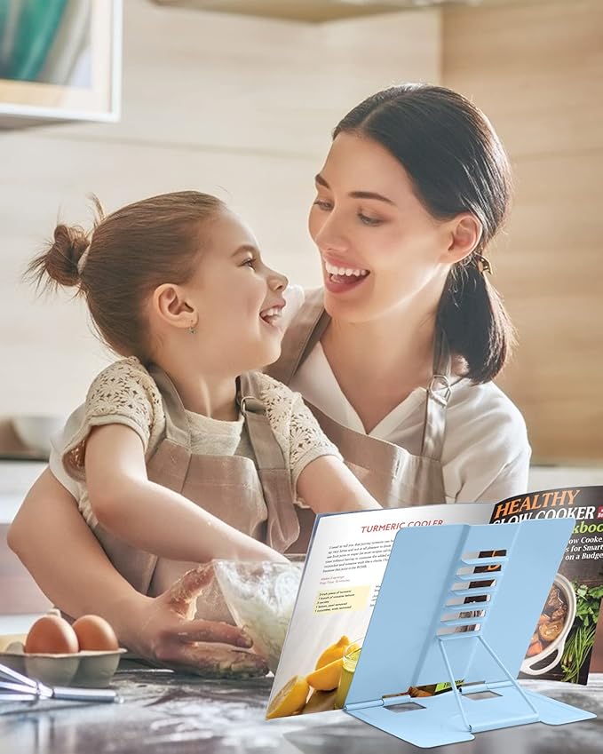 MSDADA Desk Book Stand Metal Reading Rest Book Holder Adjustable Document Holder Portable Sturdy Bookstands for Textbooks,Music Books,Recipe,Mobile Phone (Macaron Blue)