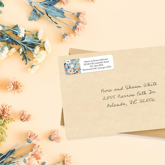 Multi-Floral Print Rolled Address Labels / 500 Personalized Return Address Labels/Designer Address Stickers in Elegant Plastic Dispenser