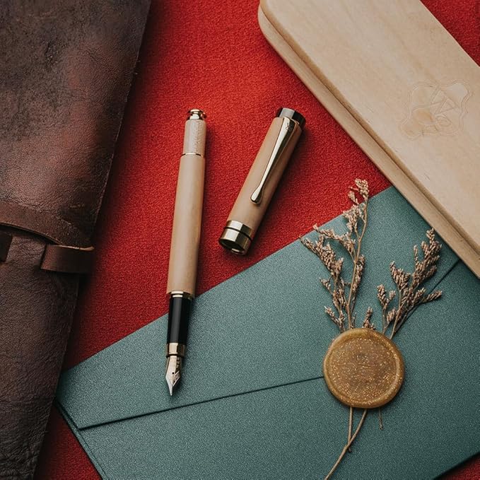 Wordsworth & Black Fountain Pen Set, Luxury Bamboo Wood - Fine Nib, Gift Case; Includes 6 Ink Cartridges, Ink Refill Converter -Journaling, Calligraphy; Drawing, Smooth Writing [Maple Wood]