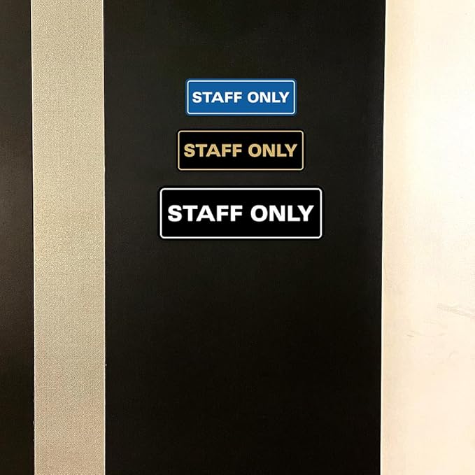 All Quality Standard Staff Only Wall or Door Sign | Easy Installation | Office Workplace Signs | Enhanced Security ‌ - Blue/Gold - Small (2 Pack)