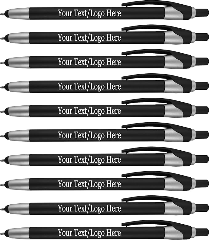 Personalized With your Custom Logo or Text Pens-Pack of 450- for Marketing, Parties, and Events, 2 in 1 Capacitive Stylus & Ballpoint Pen Compatible With Touchscreen Devices, Black Ink, Black Pens