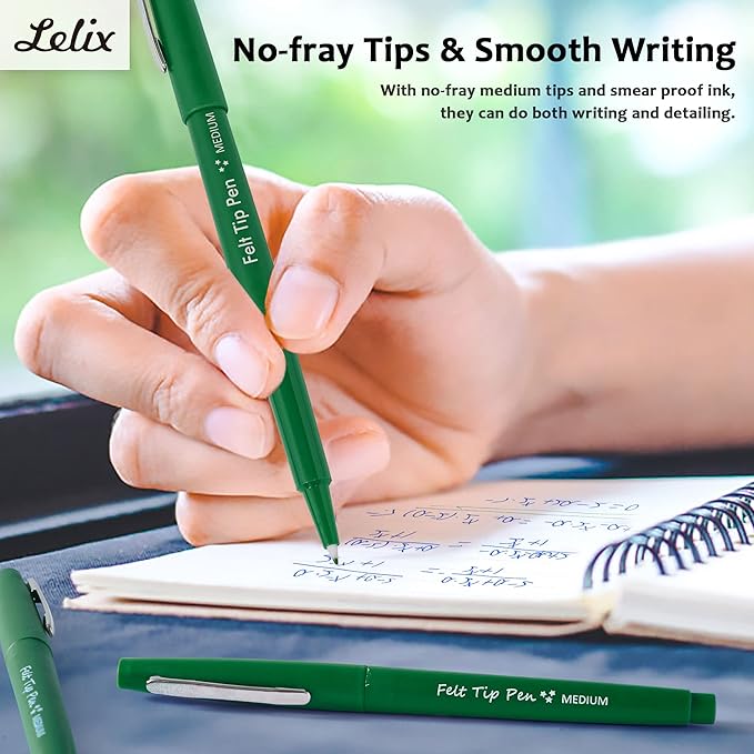 Lelix Felt Tip Pens, 30 Green Pack, 0.7mm Medium Point, Felt Tip Markers Pens for Journaling, Writing, Note Taking, Planner, Perfect for School Office and Art Supplies