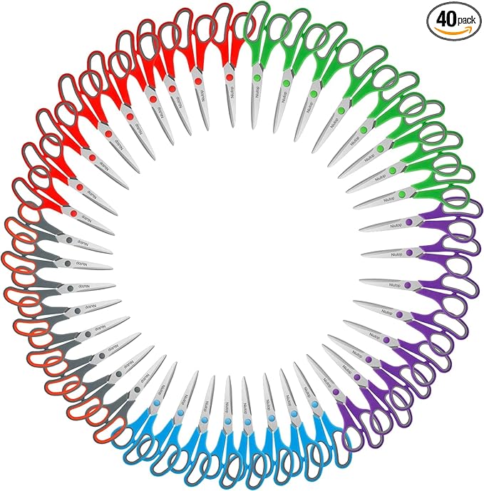 Scissors Bulk Set of 40-Pack, Niutop 8" Multipurpose Sharp Sewing Craft Fabric Scissors for Office Home High/Middle School Student Office Teacher Art Supplies, Soft Comfort-Grip Right/Left Handles
