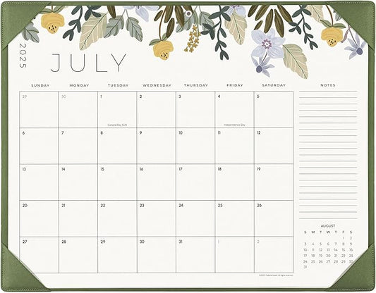 Desk Calendar 2025-2026 with Desktop Mat, Cabbrix Large Desk Pad Calendar 22 x 17 Inch Runs From July 2025 to December 2026, Floral Design Calendar 2025 for Home School and Office (Green)