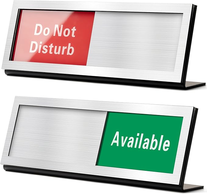 Do Not Disturb Sign for Office, Office Desk Signs with Slider, Acrylic Privacy, Slider Desktop Sign, 9.75" x 3" Brush Silver