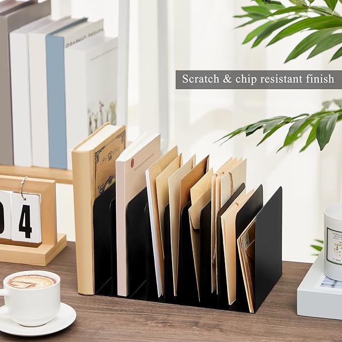 Suzile Metal Desk File Organizer 10 Compartments Metal Desktop Organizer File Sorter Office Organization File Holder for Home Classroom, Vertical File Organizer, 10.63" L X 5.79" W X 5.41" H