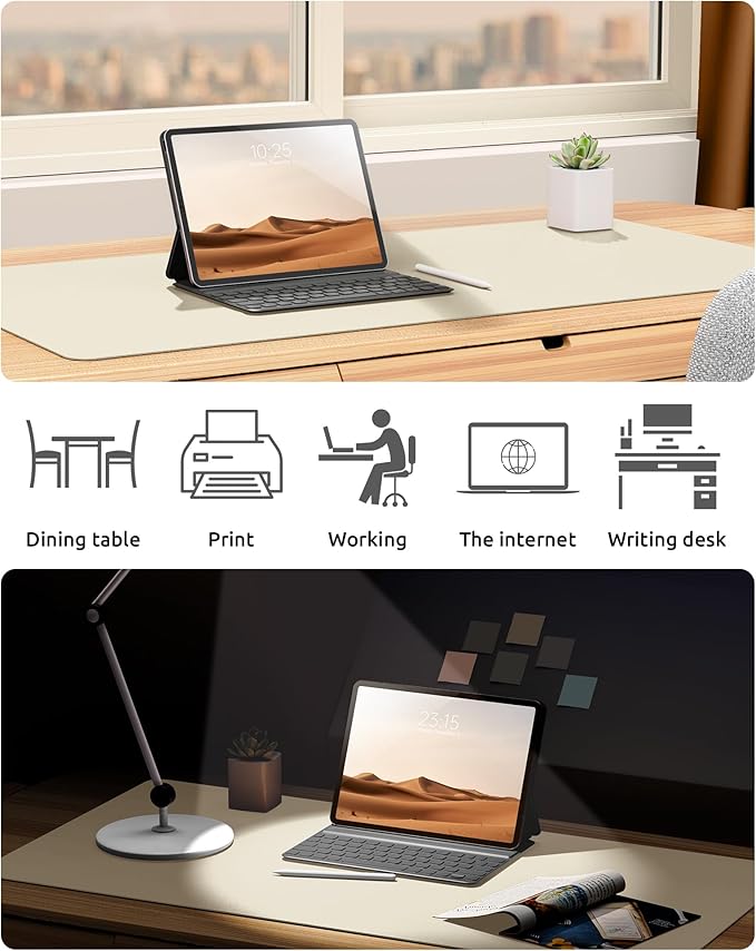 YSAGi Leather Desk Protector, Office Mat, Large Mouse Mat, Non-Slip PU Leather Blotter, Laptop Desk Mat, Waterproof Writing Pad for Office and Home (Cream, 31.5" x 15.8")