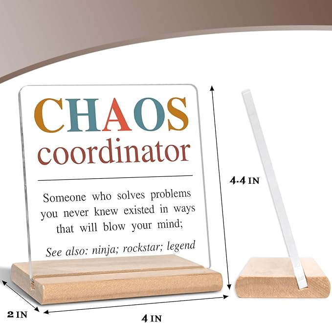 Thank You Gifts for Boss, Chaos Coordinator Definition Acrylic Decorative Sign, Inspirational Office Gifts for Leader, Coworker, Manager, Mentor