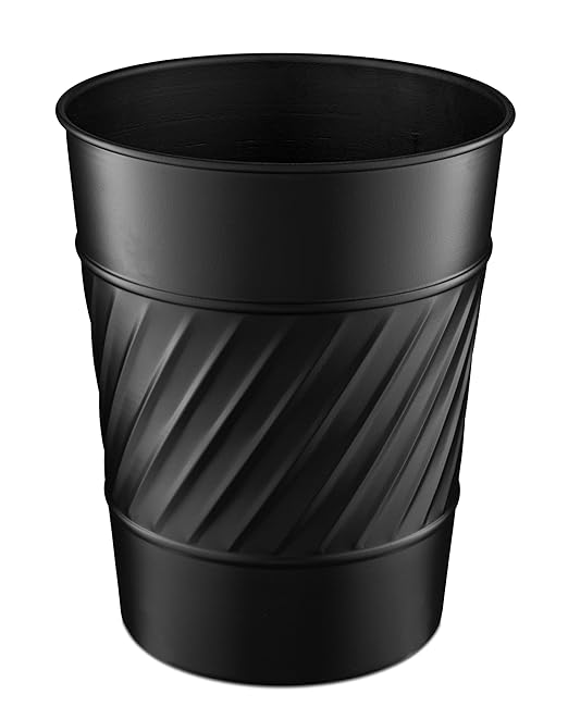 Monarch Abode Black Handcrafted Wave Embossed Metal Wastebasket for Home Office Bedroom, Decorative Waste Basket, Modern Bathroom Garbage Can, Durable & Decorative Trash Bin, Black Bathroom Trash Can