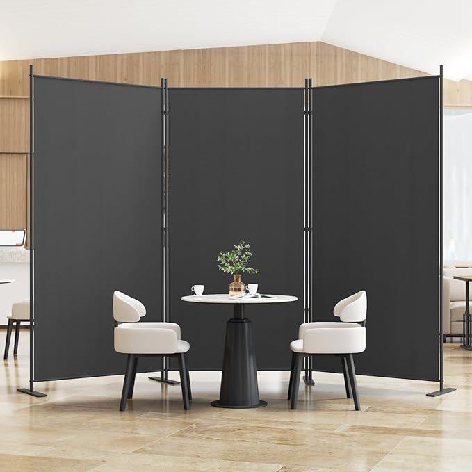 Helios&Hestia 3-Panel 6 ft Tall Indoor Folding Room Divider, Portable Privacy Screen, Freestanding Partition Separator, Temporary Wall Separation for Bedroom, Office, 102" W X 71" H, Dark Grey