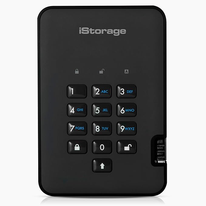 iStorage diskAshur2 HDD 500 GB | Secure Portable Hard Drive | Password Protected | Dust/Water-Resistant | Hardware Encryption
