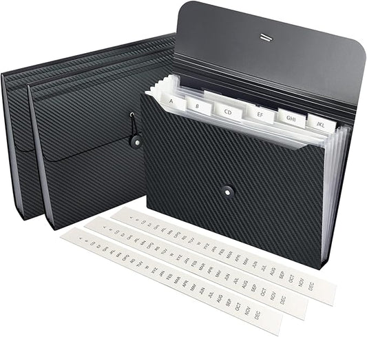 7 Pocket Expanding File Folder with Tab Inserts, Accordian File Organizer Document Receipt Organizer, Accordion Folder File Keeper A4 Letter Size, for School Home Office, Black(Pack of 3)